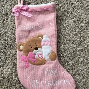 Pink Baby's First Christmas Stocking